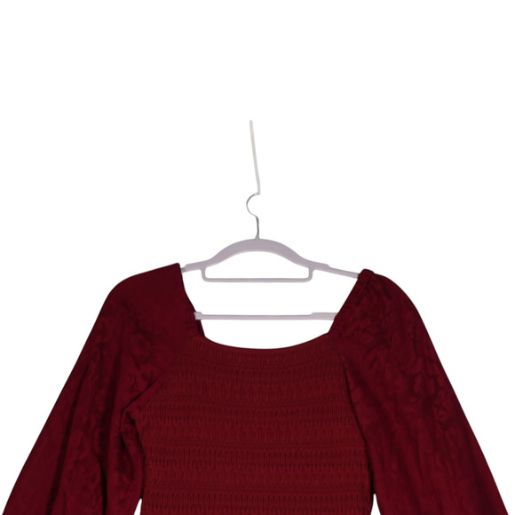 Anthropologie Midi Sweater Dress Womens XS Maroon Stretchy Mermaid Puff Sleeve - Picture 3 of 15